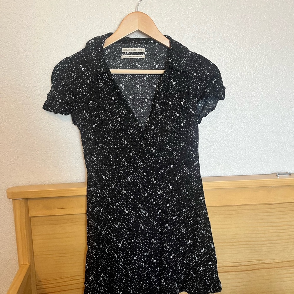 Urban Outfitters Black Sheath Mini Dress with Puff Cap Sleeves